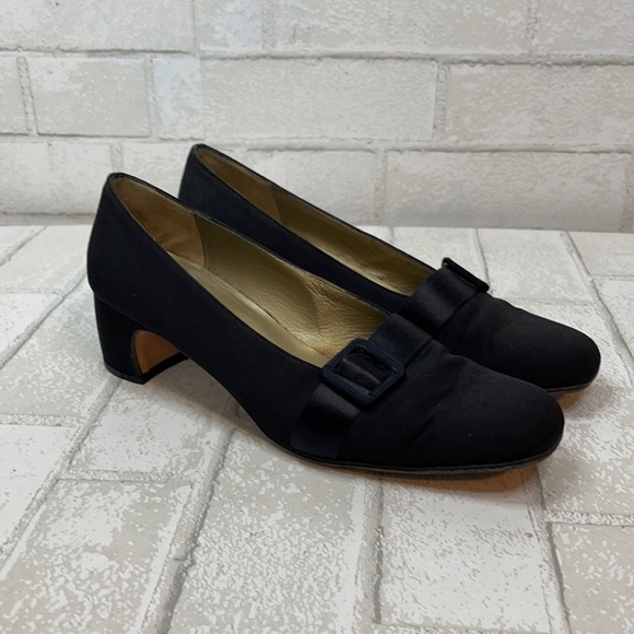 Yves Saint Laurent Shoes - Yves Saint Laurent Vintage Square Toe Block Heel Pumps with Buckle 7.5
